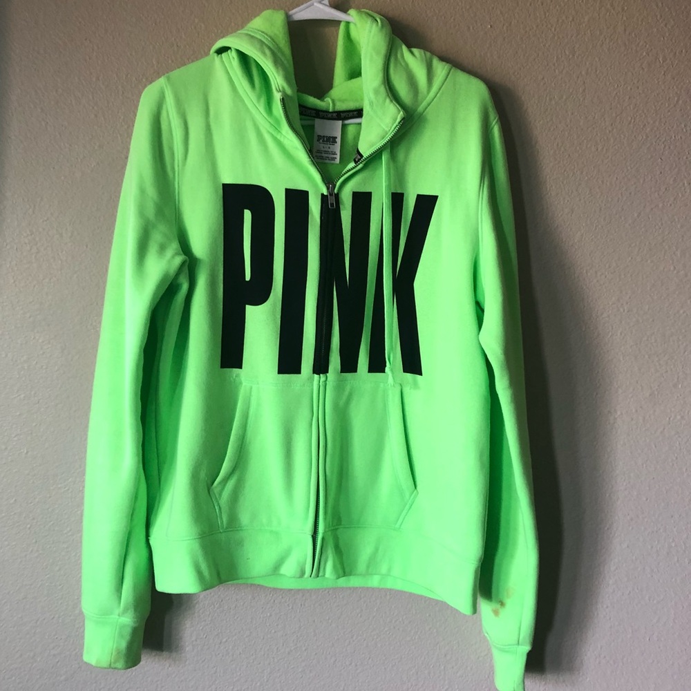 Victoria’s Secret Pink Lime Green Zip up Hoddie